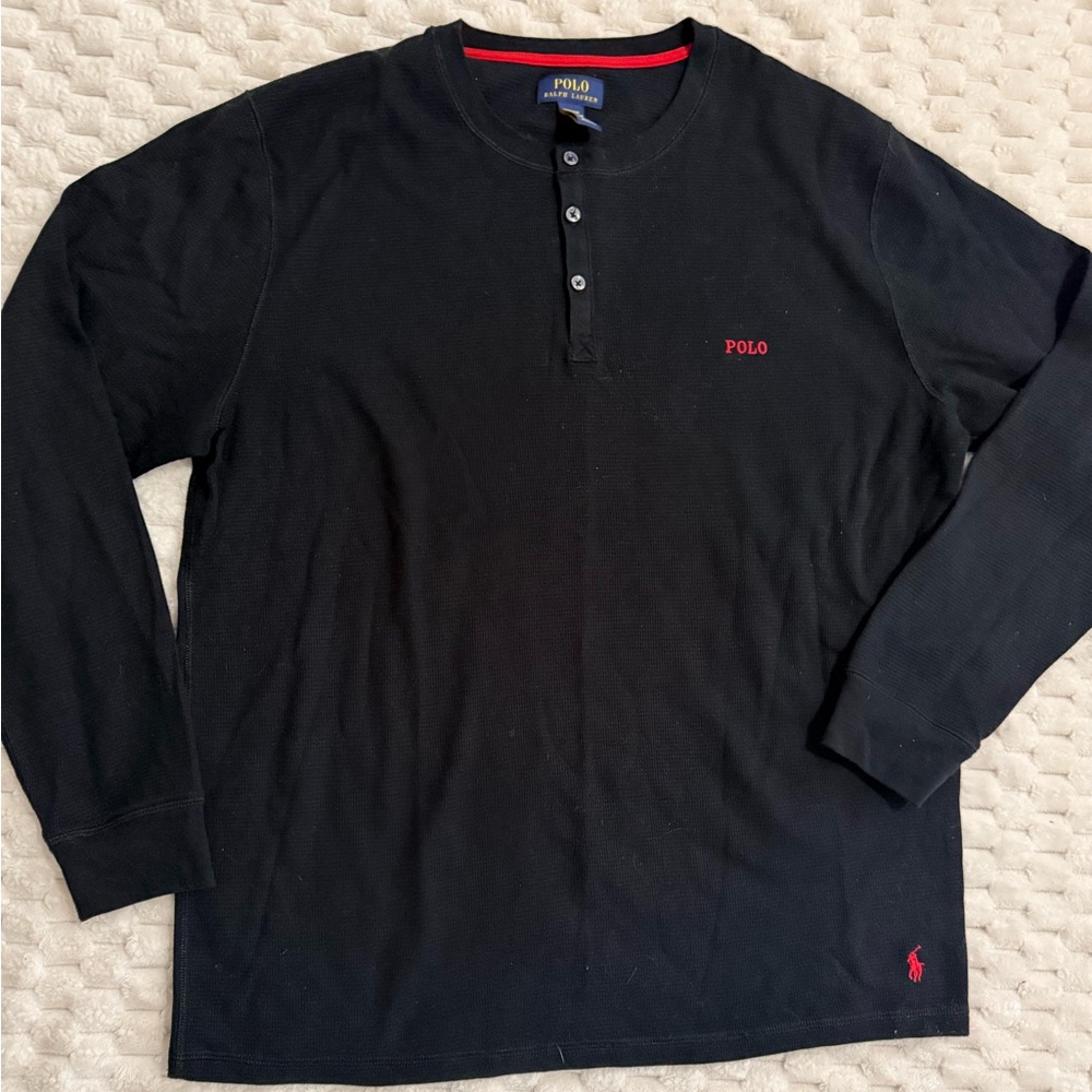 Polo by Ralph Lauren Black Long Sleeve Shirt with Red Logo